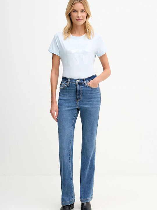 Damen Bluse Baumwolle Kurzärmelig Light Blue