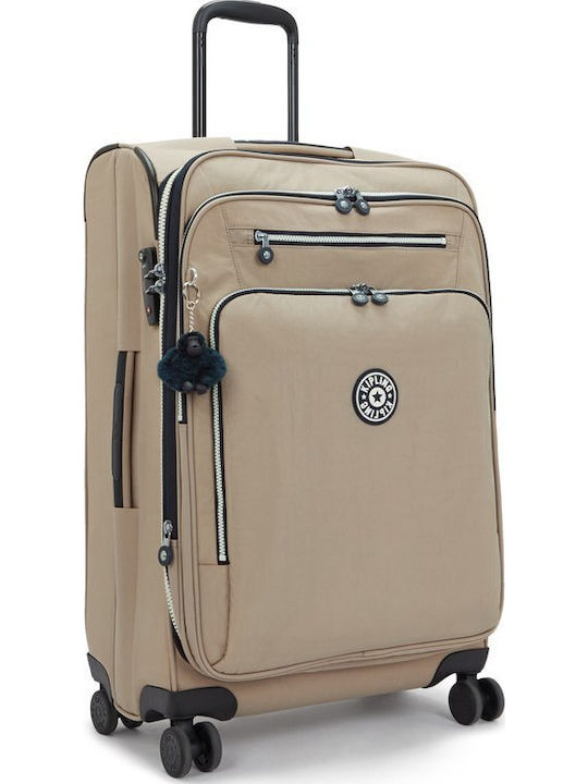 Kipling Youri Spin Medium Fabric Suitcase Soft Taupe Combo with 4 Wheels Height 68cm