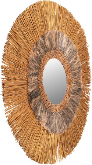 Wall Mirror with Brown Wicker Frame Diameter 105cm 1pcs