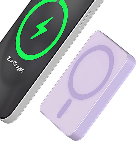 Force Power MagSafe Power Bank 5000mAh 15W με Θύρα USB-C Μωβ