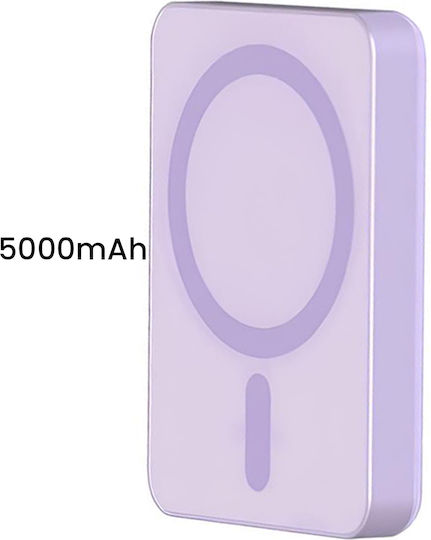 Force Power MagSafe Power Bank 5000mAh 15W με Θύρα USB-C Μωβ