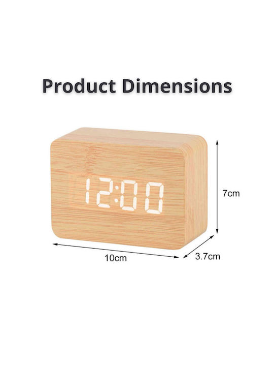 Uncle George Tabletop Digital LED Clock Wooden with Alarm Clock Beige 01.06.04-0003-MPEZ