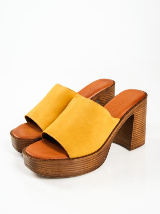 Suede Mules with Heel in Yellow Color