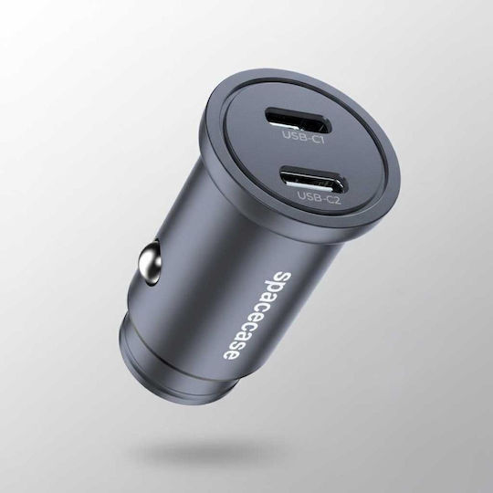 Spacecase Auto-Ladegerät 30W Schnellladung mit Anschlüssen: 2xType-C Schwarz Farbe