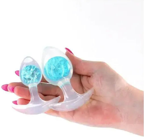 Cosmic Glams 2-piece Kit Σετ Πρωκτικές Σφήνες Υγρής Σιλικόνης Γυάλινη Μπίλια Μπλέ