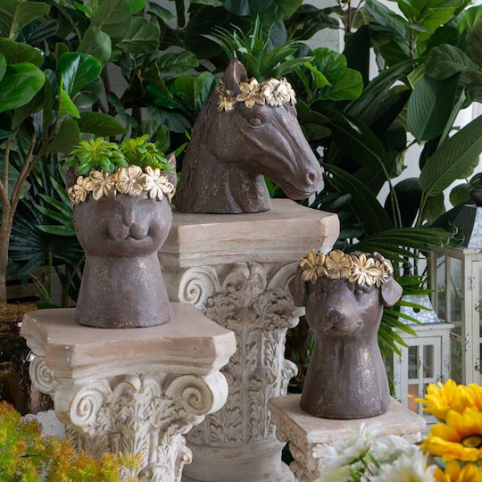 Artekko Animal Brown Plant Pot Horse Head Magnesium 36.5x21.5x34.5 Cm 36.5cm X 21.5cm X 34.5cm