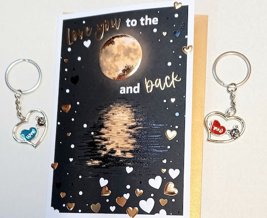 Valentine Card Love You To Moon Back Double Keyring