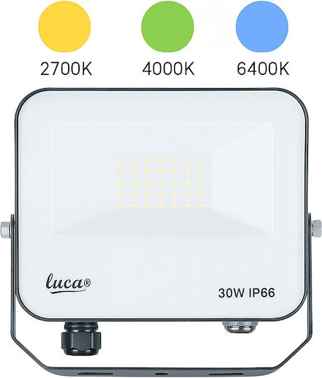 Lucas Waterproof LED Floodlight 30W Warm to Cool White IP66