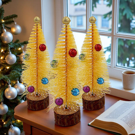 Christmas Decorative Tree Yellow Snowy Multicolored Balls 16cm 1pc 3126