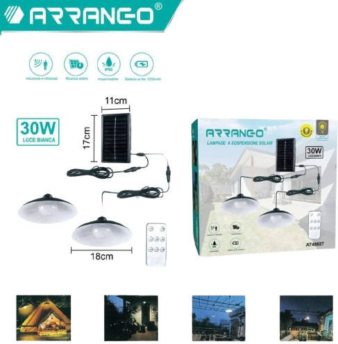 Arrango Hanging Solar Light 30W with Motion Sensor and Remote Control IP65 17cmx11cmcm