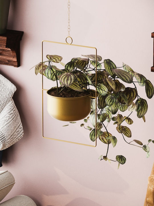 Aberto Design Hängend Übertopf Metall Gelb 25x25x40εκ.