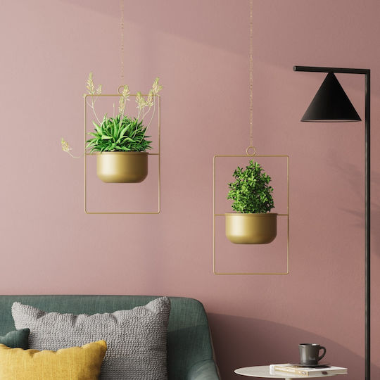 Aberto Design Висящи Саксия Металик Жълт 25x25x40εκ.