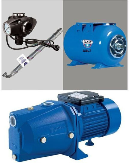 Plus 303533 Einphasig Wasserdruckpumpe mit Horizontal Behälter 60 Liter 1.5hp