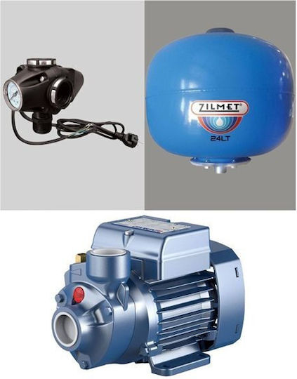 Pedrollo MONTAGE PKm 65 + Einphasig Wasserdruckpumpe mit Behälter 24 Liter 0.75hp