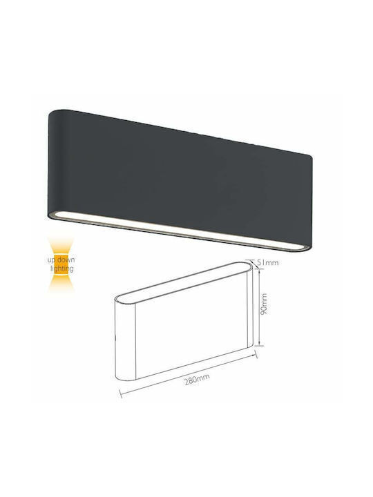 Fos me Up & Down Modern Leuchte Wand mit Integrierter LED und Warmweißes Licht 28x9x5.1cm
