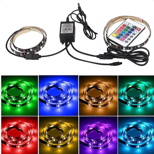 Rezistent la apă Bandă LED USB 5V RGB Lumină 2x50cm Tip SMD3528 cu Sursă de alimentare & Telecomandă