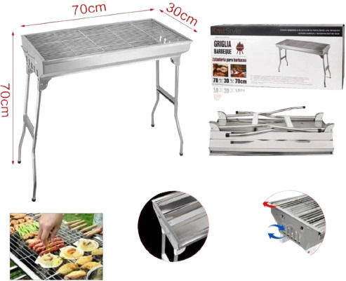 KMT Style Inox Portabilă Grătar cu Cărbuni 70cmx30cm
