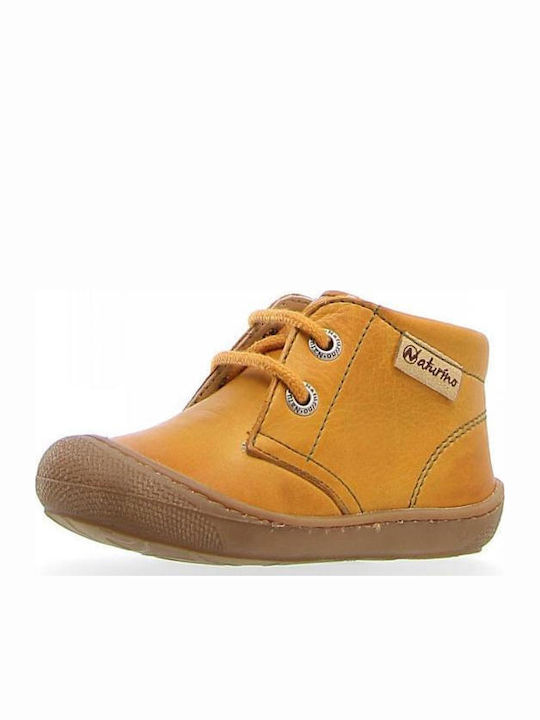 Leather Kids Boots with Laces Yellow