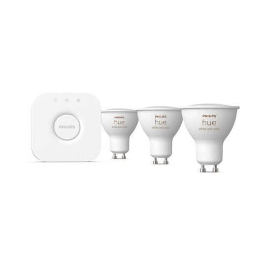 Philips Hue Weiß Farbambiance Starter Kit Bridge + Gu10 Intelligente Spot 3er Pack