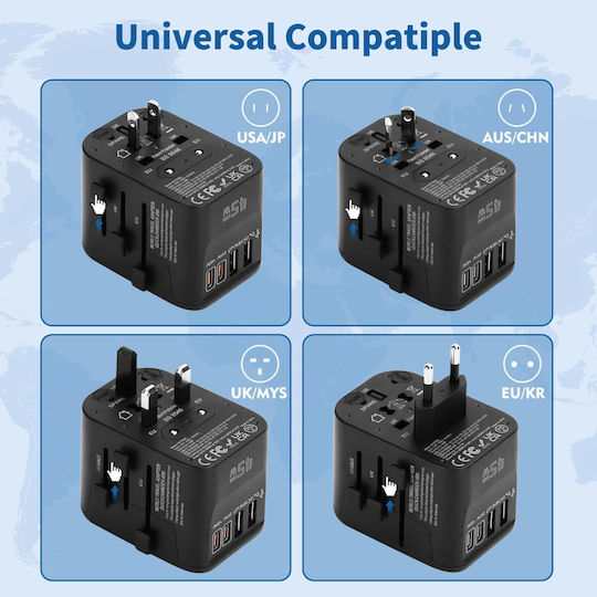 Steckdosenadapter von England auf Universal mit 4 USB-Anschlüssen