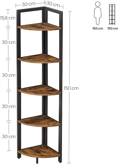 Γωνιακή Βιβλιοθήκη Μαύρη 30x30x150εκ.