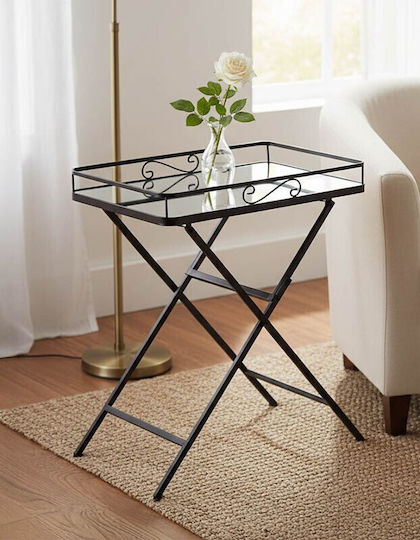 Rectangular Side Table Joene Glass Foldable Black 60x38x68 cm