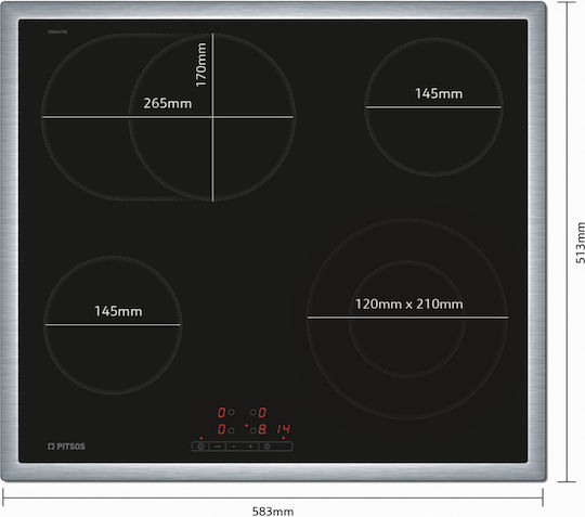 Pitsos Ceramic Cooktop With Frame Autonomous With Lock Mode 58.3x51.3cm