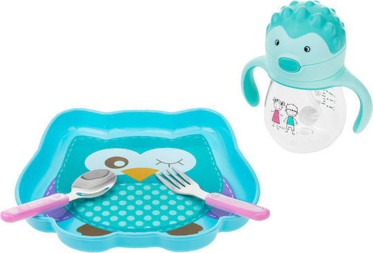 Akuku Baby Food Plate Owl made of Plastic Light Blue