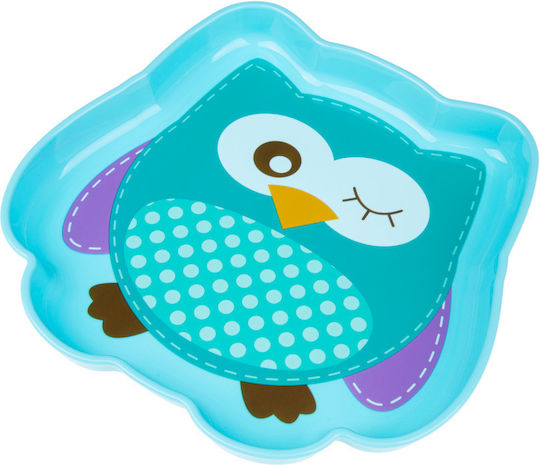 Akuku Baby Food Plate Owl made of Plastic Light Blue