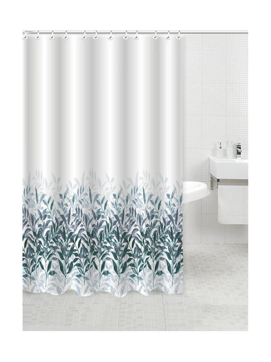 Ankor Bathroom Shower Curtain 180x200cm Petrol Blue Leaves