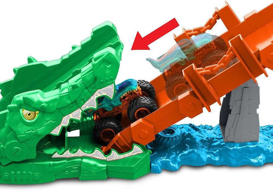 Hot Wheels Monster Trucks Snake Slam Takedown Track Crocodile Crash Challenge 1:64 Monster Truck For 4+ Years Old