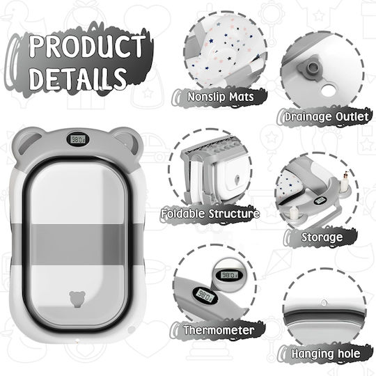 Little Mom Faltbare Babybadewanne mit Thermometer Gray