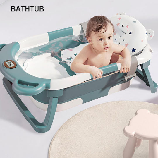 Little Mom Faltbare Babybadewanne mit Thermometer Grün
