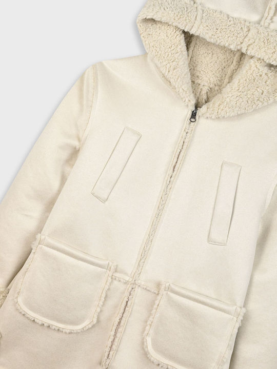Kids Casual Short Coat with Lining and Hood Vaniglia