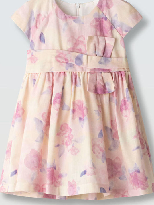 Mädchenkleid Kurzärmelig Blumen Set aus 2 mit Zubehör Rosa