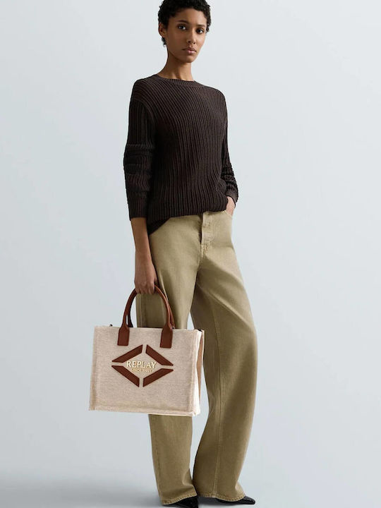 Fabric Women's Beige Handbag