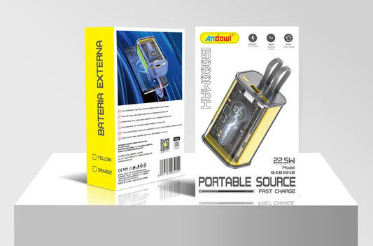 Andowl Q-CD1010 Външна Батерия 15000mAh 22.5W Power Delivery Жълта