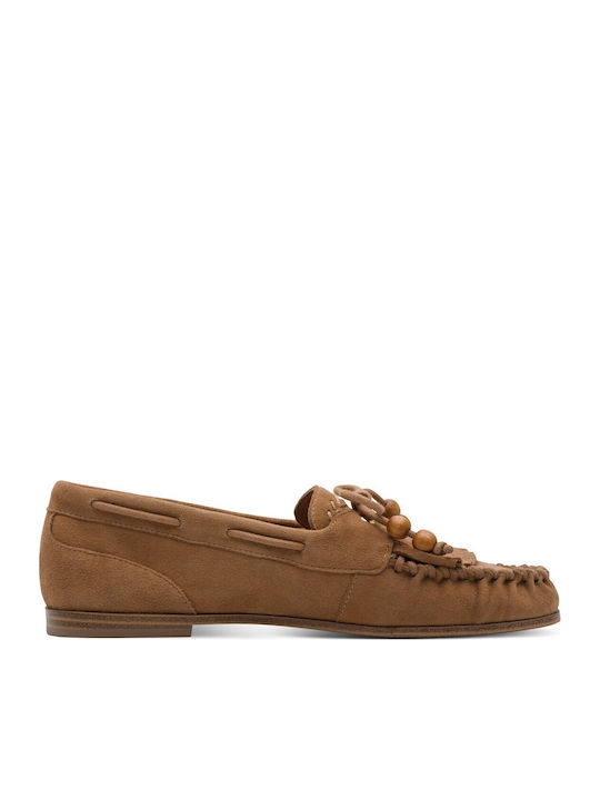 Leather Women's Loafers in Brown Color