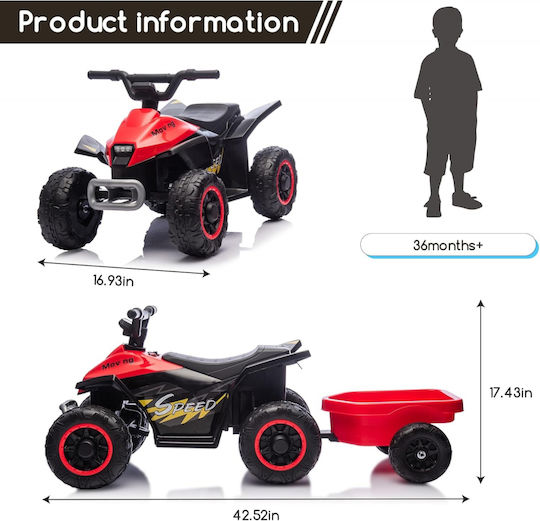 Motocicletă Cu 4 Roți Electrică 6 Volți Roșie Pentru 3+ Ani