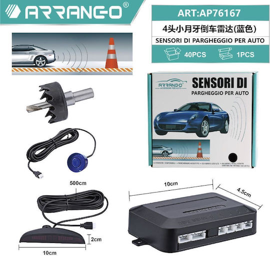 Arrango Car Parking System Front Wheel with Screen / Buzzer and 4 Sensors in Blue Color