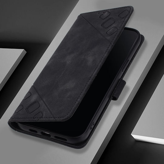 Skin Feel Embossed Wallet Piele / Silicon Negru (TCL 50 NXTPAPER 5G / TCL 50 Pro NXTPAPER 5G)