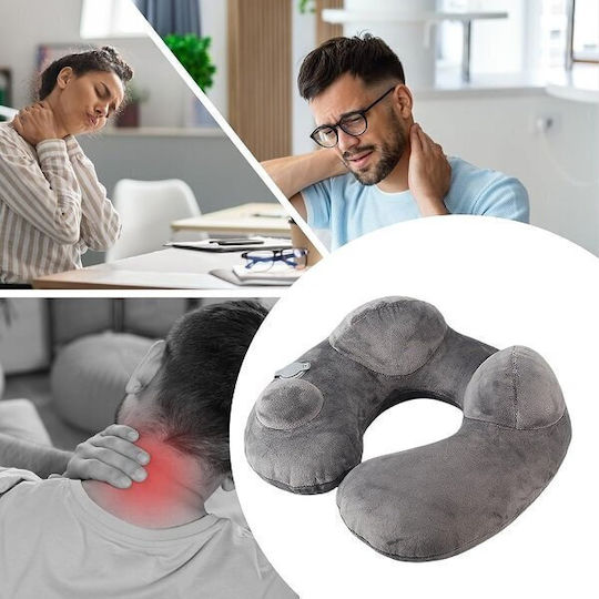 Inflatable Velvet Travel Pillow with Carrying Case 35x31x15cm Gray