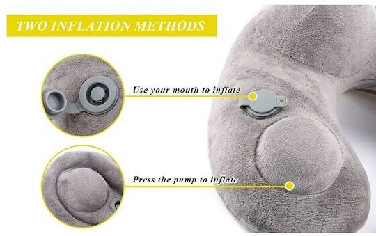 Inflatable Velvet Travel Pillow with Carrying Case 35x31x15cm Gray