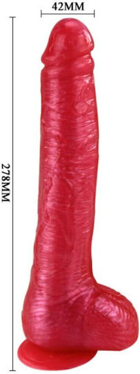 Baile Dildo Suction Cup Glass Dildo with Scrotum Fuchsia 28cm