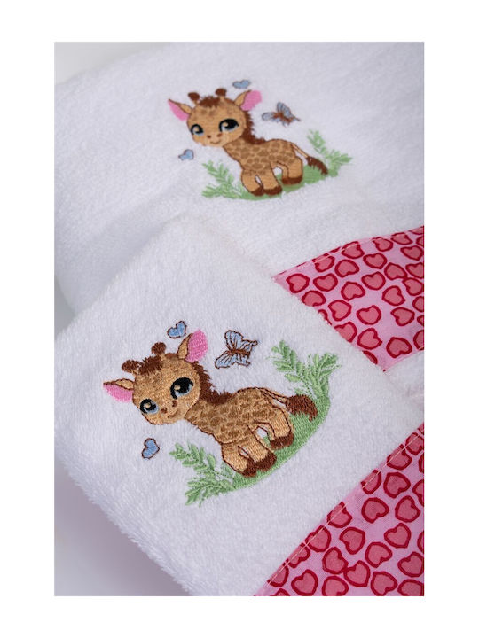 Dimcol Set Babyhandtücher 2 Stück White-pink Giraffe Gewicht 400gr/m²