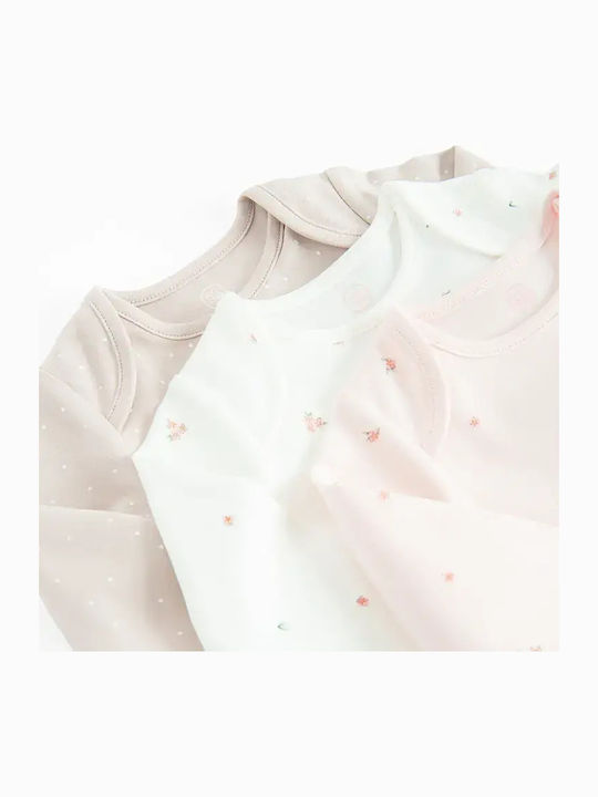 Cool Club Baby Bodysuit Set Long-Sleeved with Pants White, Beige, Pink 3pcs