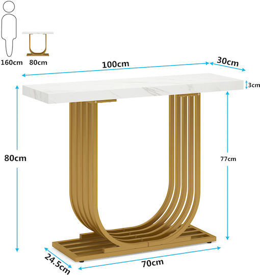 Console Table Metal with Marble Surface White/gold L100xW30xH80cm