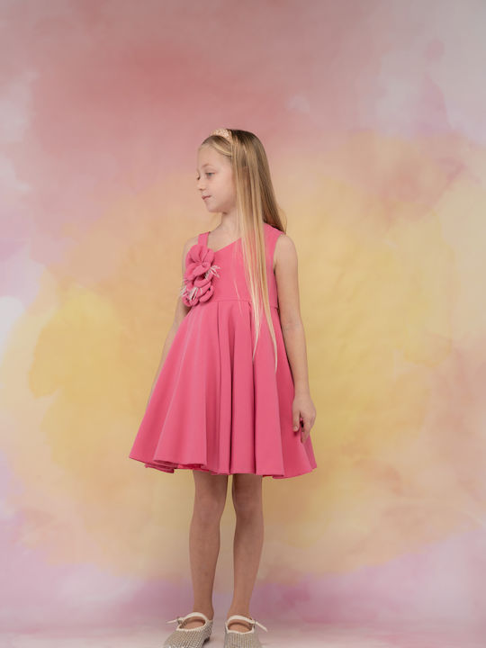 Girls Dress Sleeveless Floral Set with Accessories Fuchsia