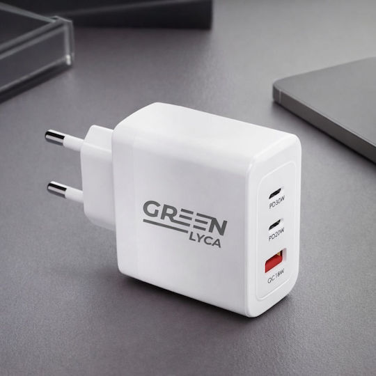 Green Lyca Φορτιστής Χωρίς Καλώδιο με Θύρα USB-A και 2 Θύρες USB-C 65W Power Delivery / Quick Charge 3.0 Πράσινος (GL69424)