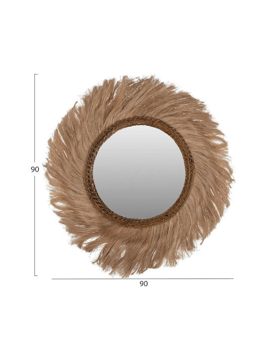 Freebox Wall Mirror with Brown Frame Diameter 90cm 1pcs